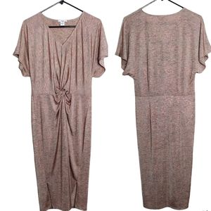 Bar III Shimmery Pink Silver V Neck Short Sleeve Glam Midi Dress Size Large